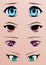 Collection of eyes and eyebrows of different shapes, different colors, different expressions