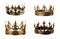 collection of fantasy medieval golden crowns set. transparent PNG background.