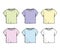 Collection of fashion contour illustration of T-shirts. Pastel set. Fashionable vector drawing of a female coat. Autumn seasonal c