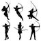 Collection of female archer warrior silhouette vector collection on white background