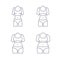 Collection of female body types. Set of thick and thin figures. Thin line icons. Vector illustration. Flat style design.