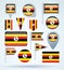 Collection Flag set of Uganda, vector illustration