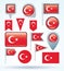 Collection Flag of Turkey, vector illustration.