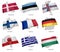 A collection of the flags covering the corresponding shapes from some european states