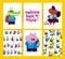 Collection of flat back to school card designs with lettering, animals and seamless backgrounds.
