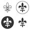 Collection of fleur de lis symbols, black silhouettes - heraldic symbols. Vector Illustration. Medieval signs. Glowing french fleu