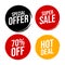 Collection four circle badges for announcement discount. Vector illustration