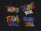 Collection of four custom colorful pieces of Thank you lettering