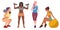 A collection of four different women are engaged in sports. Gymnastics, running, weightlifting, fitness. Healthy Life