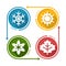 Collection of Four Seasons Circle Icon and Arrow Around - Summer Sun, Spring Flower, Winter Snow and Autumn Maple Leaf Vector