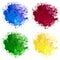 Collection of four watercolor stains blue, red, yellow and green on White Background