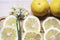 Collection of fresh grapefruit slices on background. Rotation citrus fruit. Top view.