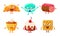 Collection of Funny Desserts Characters, Croissant, Biscuit Roll, Macaroon, Cookie, Cake, Cupcake Vector Illustration