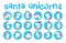 Collection of funny santa unicorn emoticon in santa hat isolated on white winter background.