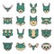 Collection of geometrical animal heads. Vector illustration decorative design