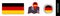 The collection of German national flags is isolated in official colors and icon pins of Germany maps with country flags