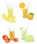 Collection. Glasses of natural fruit juice banana, orange, grapes, apple. Vector illustration, set
