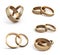 Collection of Gold wedding rings engraved 3d render on white