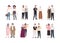 Collection of grandparents and grandchildren standing together. Set of family portraits. Bundle of cute cartoon