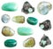 Collection of green Beryl gemstones isolated