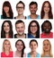 Collection group portraits of multiracial young smiling people f