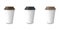 Collection, group, set, take-out coffee with cup holder. Isolated on a white background.