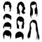 Collection Hairstyle for Man and Woman Black Hair Color Set 1. Vector illustration