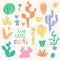 Collection of hand drawn cactus. Bright exotic succulents