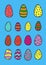 Collection of hand drawn doodle style Easter eggs,