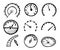 Collection of Hand Drawn Speedometer Icons Isolated on White Background.