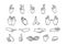 Collection of hand emoji gestures monochromic stickers