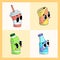 a collection of happy cute drink packaging mascots illustration anime eyes