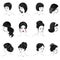 Collection of heads of cute ladies. Girls show female hairstyles for short, long and medium hair. Women are fashionable, beautiful