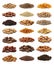 Collection of healthy dried fruits, cereals, seeds and nuts