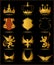 Collection heraldic gold elements on black