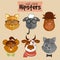Collection of hipster cartoon character animals