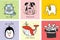 Collection of hipster cartoon character animals cat, dog, elephant, rabbit, whale and pinguin with accessories
