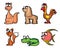 Collection of hipster cartoon character animals kangaroo, dog, fox, crocodile, rooster and fish
