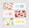 Collection of horizontal banner templates with fish, seafood, meat, milk or dairy products discount on white background