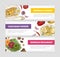 Collection of horizontal web banner templates with delicious meals of Georgian cuisine lying on plates and place for