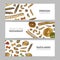 Collection of horizontal web banner templates with various types of raw pasta hand drawn on white background - spaghetti