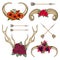 Collection of horns of wild animals with flowers and arrows swestern mystical bohemian