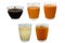 Collection of hot beverage in though sight glass mug cups with any popular drink in this world.