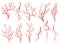 Collection of human veins. Red silhouette vessels, arteries or capillaries on white background. Concept anatomy element