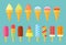 Collection of ice cream. Set of cones, ice lolly, popsicles flat icons.