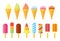 Collection of ice cream. Set of cones, ice lolly, popsicles. Flat style icons.