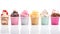 Collection of icecreams in many flavors and types on a white background for adding text