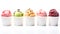 Collection of icecreams in many flavors and types on a white background for adding text