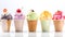 Collection of icecreams in many flavors and types on a white background for adding text