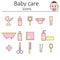 Collection of icons. Baby care. Icons for the care of the newborn girl.